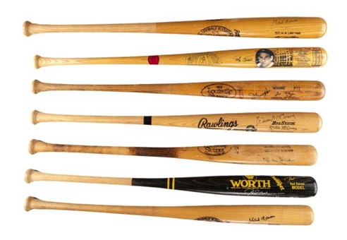 Hall of Famers Signed Bat Lot of Seven with Aaron, Mathews, Berra, Carew and McCovey